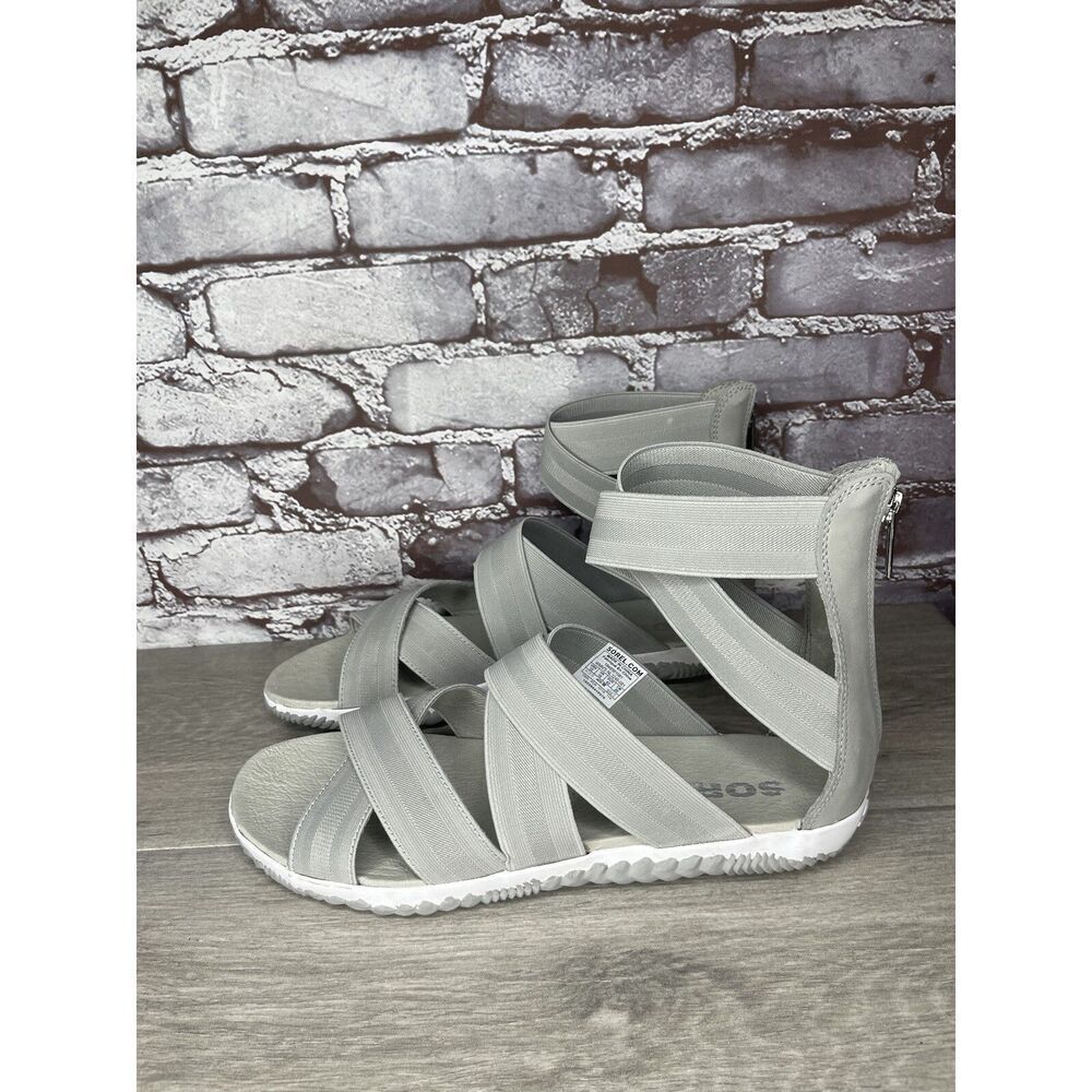 Sorel Out ‘N About Plus Light Grey Textile Spandex Strap Sandals Women 12M US/43